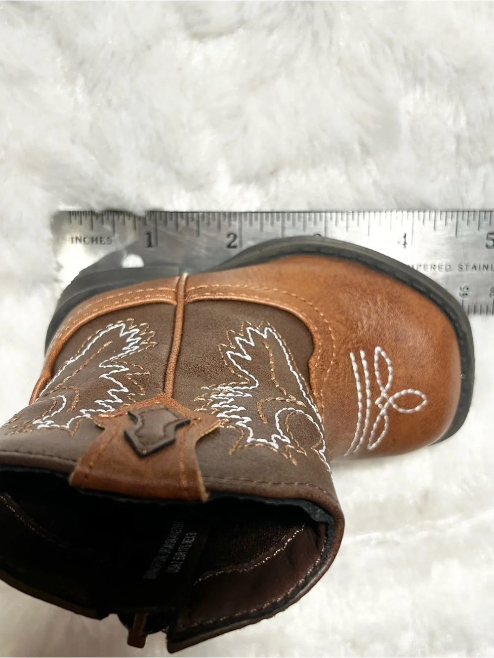UNISEX INFANT SIZE 2 BROWN EMBROIDERED ZIP SIDE WONDER NATION COWBOY BOOTS